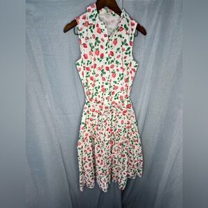 J. Crew White Strawberry Print Midi Dress